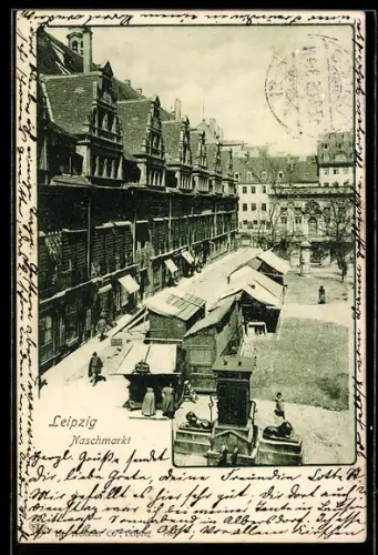 AK Leipzig, Partie am Naschmarkt mit Denkmal