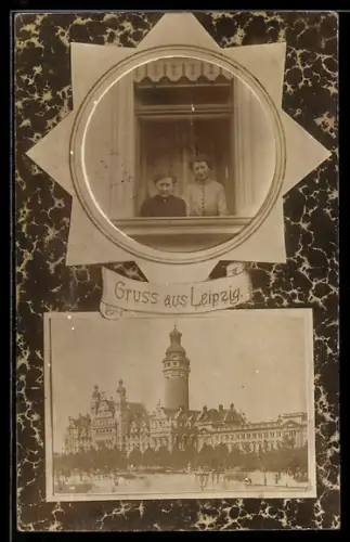 AK Leipzig, Neues Rathaus und Portrait zweier Frauen