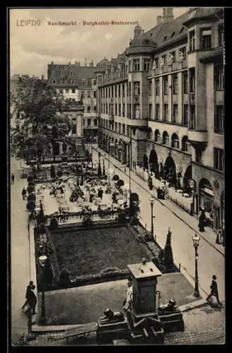 AK Leipzig, Partie am Narschmarkt mit Burgkeller-Restaurant