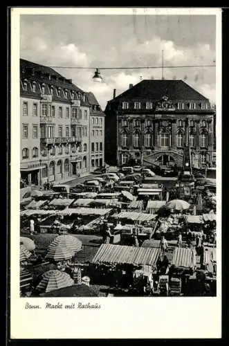 AK Bonn, Markt mit Rathaus aus der Vogelschau