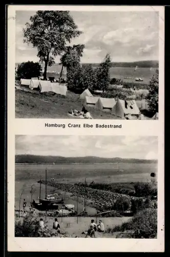 AK Hamburg-Cranz, Zeltplatz am Elbe-Badestrand