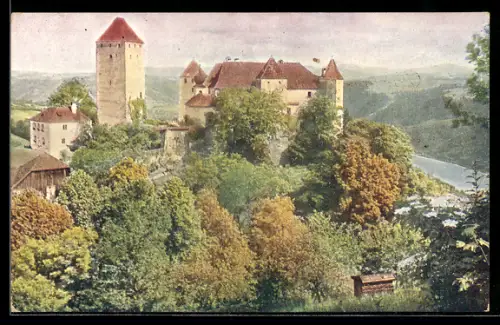 Künstler-AK Vichtenstein a. d. Donau, Blick zur Burg