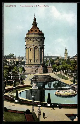 AK Mannheim, Friedrichsplatz mit Wasserturm