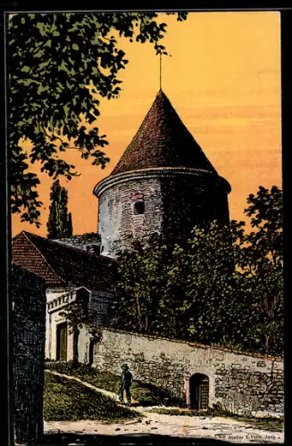 Künstler-AK Eugen Felle: Krems a. d. Donau, Pulverturm