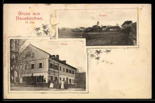 AK Neukirchen bei Lambach, Gasthaus, Totalansicht der Ortschaft