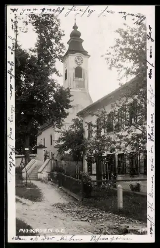 AK Aichkirchen /O.Ö., Ortspartie mit Kirche