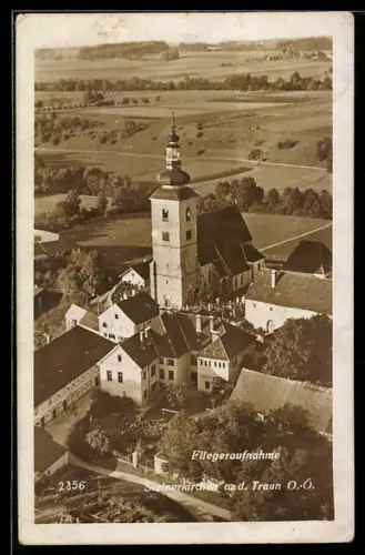 AK Steinerkirchen a. d. Traun, Fliegeraufnahme des Ortes mit Kirche
