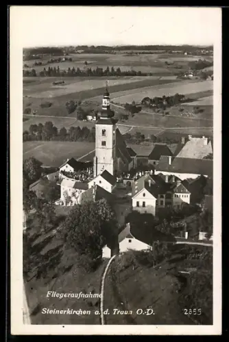 AK Steinerkirchen a. d. Tram, Teilansicht mit Kirche, Fliegeraufnahme