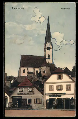 AK Mauthausen, Strasse an der Pfarrkirche