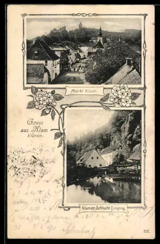 AK Klam, Eingang der Schlucht, Strassenansicht