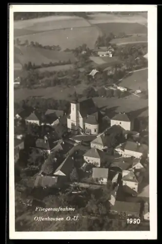 AK Offenhausen /O.Ö., Totalansicht mit Kirche, Fliegeraufnahme