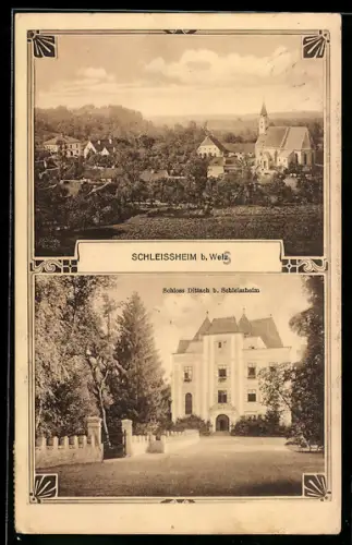 AK Schleissheim b. Welz, Totalansicht mit Kirche und Schloss Dittach