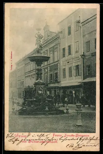 AK Schwanenstadt, Strassenpartie am Franz Josefs-Brunnen