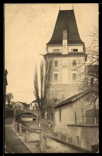 AK Schwanenstadt, Idyll am Sparkassengebäude