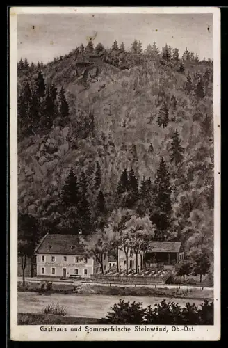 Künstler-AK Aschach /Donau, Gasthaus Steinwand mit Umgebung