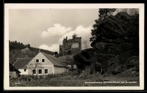 AK Schwarzau bei Artstetten, Ortspartie mit Ruine