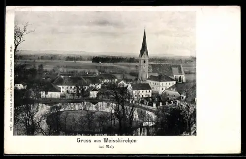 AK Weisskirchen bei Wels, Ortspartie mit Kirche
