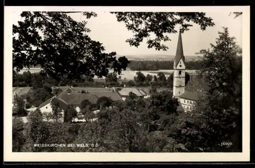 AK Weisskirchen bei Wels, Teilansicht mit Kirche