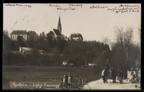 AK Wels, Thalheim, Schloss Traunegg mit Kirche