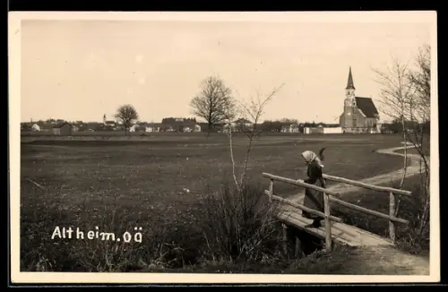 AK Altheim /O.-Ö., Ortspartie mit Kirche