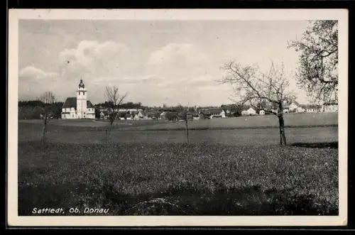 AK Sattledt /Ob.-Donau, Ortspartie mit Kirche