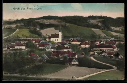 AK Pichl bei Wels, Teilansicht mit Kirche