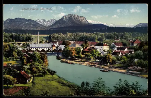 AK Stadl-Paura, Panorama-Ansicht mit dem Hochgebirge