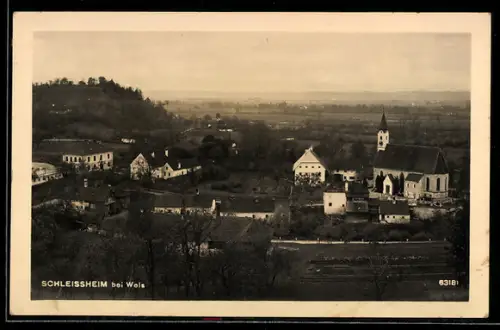 AK Schleissheim bei Wels, Ortspartie mit Kirche