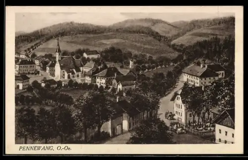 AK Pennewang /O.-Oe., Totalansicht mit Kirche aus der Vogelschau