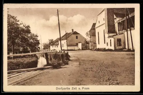 AK Zell a. Pram, Dorfpartie mit Brücke und Häusern