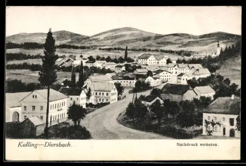 AK Diersbach /O.-Oe., Kalling, Totalansicht mit Strasse und Bergpanorama