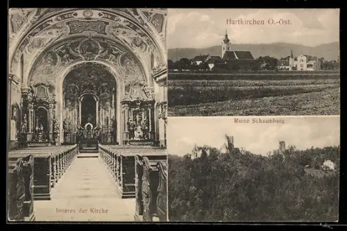 AK Hartkirchen /O.-Öst., Inneres der Kirche, Ruine Schaumburg, Ortsansicht