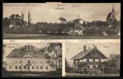 AK Pfaffstätt, Ortspanorama, Schloss und Villa