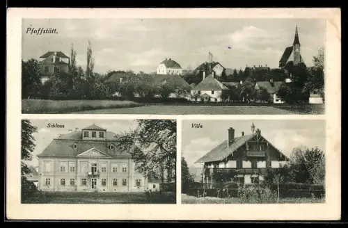 AK Pfaffstätt, Panorama mit Kirche, Schloss, Villa