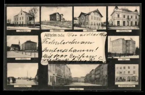 AK Altheim /Ob. Öst., Mehrbild mit Bettmessers Haus, Krankenhaus, Marktplatz, Kirche