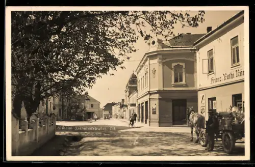 AK Altheim, Bahnhofstrasse, Strassenszene mit Häusern und Pferdefuhrwerk