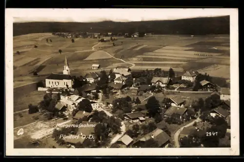 AK Pöndorf, Totalansicht, Fliegeraufnahme mit Kirche