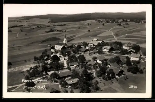 AK Pöndorf /O.-Ö., Gesamtansicht, Fliegeraufnahme mit Kirche