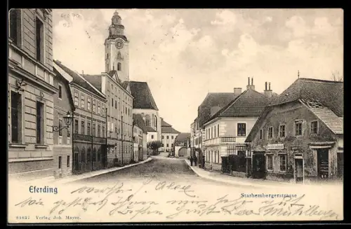AK Eferding, Starhembergerstrasse mit Kirche