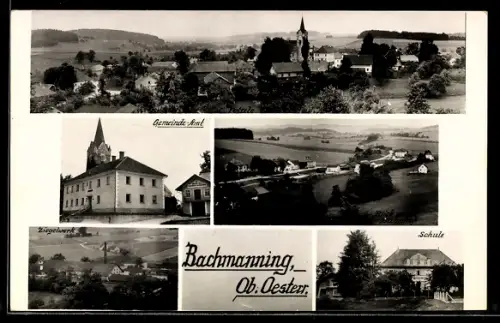AK Bachmanning /Ob. Oester., Ort, Ziegelwerk, Gemeindeamt, Schule