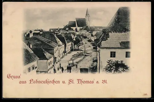 AK Pabneukirchen, St. Thomas a. Bl., Strassenansicht mit Kirche