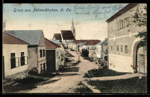 AK Pabneukirchen /O. Oe., Strasse mit Kirche