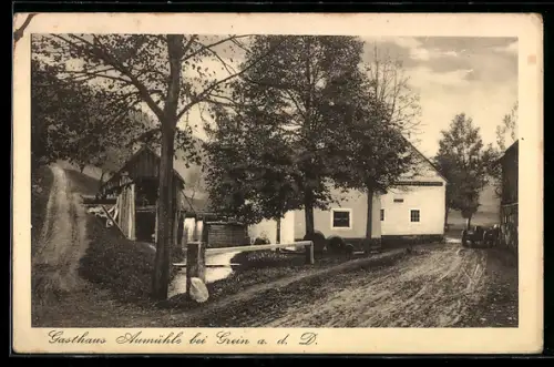 AK Grein a. d. D., Gasthaus Aumühle, Panorama