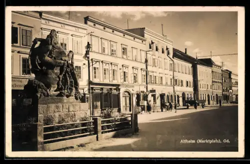 AK Altheim /Ob. Öst., Marktplatz mit Brunnen