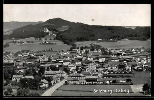 AK Salzburg-Itzling, Panorama mit Bahnhof und Kirche