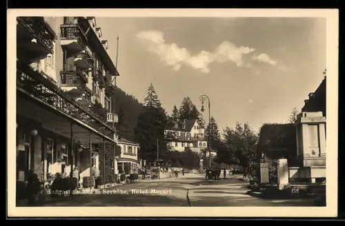 AK Badgastein, Hotel Mozart, Ortsstrasse mit Promenade