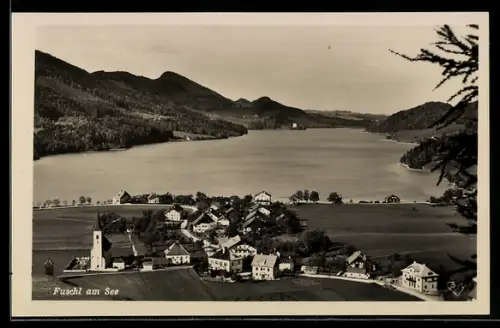 AK Fuschl am See, Panorama mit Dorf, See und Kirche