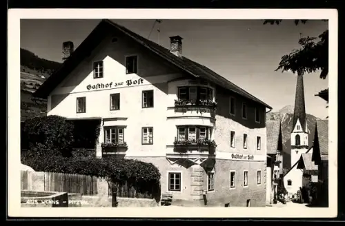 AK Wenns im Pitztal, Gasthof zur Post und Dorfkirche