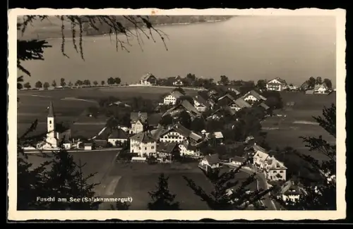 AK Fuschl am See, Panorama mit Kirche und See
