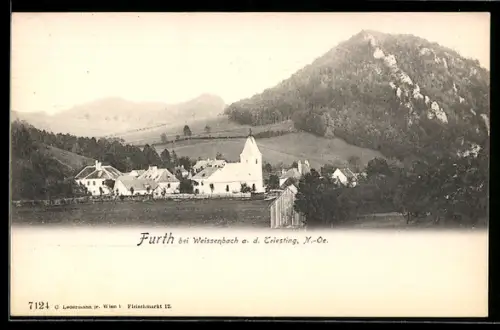 AK Furth bei Weissenbach a. d. Triesting, Dorfpartie mit Kirche und Bergkulisse